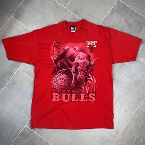 Vintage 1990s Chicago Bulls Jordan Era Pro Player Bull T-Shirt XL Red